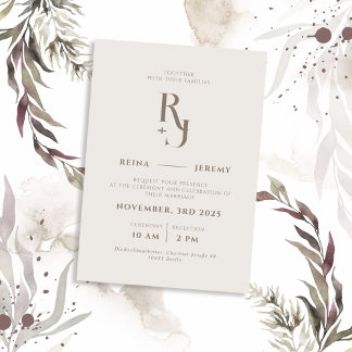 Ivory White Minimalist Elegant bröllop Inbjudningar