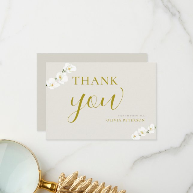 Ivory White Orchids Simple Elegant bröllop par Tack Kort (Fram/Back In Situ)