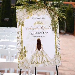 Ivory White Princess Blommigt Quinceanera Birthday Poster