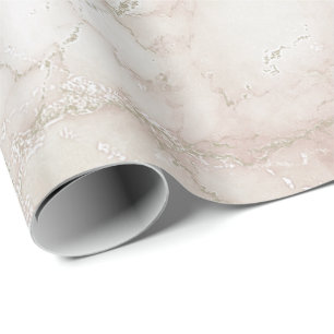 Ivory White Rosa Grått Silver Marble Stone Creamy Presentpapper
