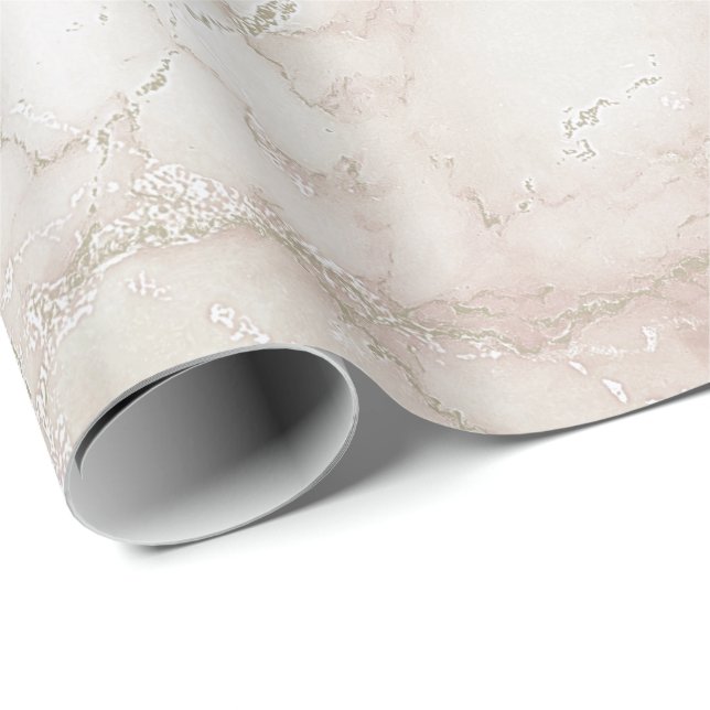 Ivory White Rosa Grått Silver Marble Stone Creamy Presentpapper (Rullad Hörn)