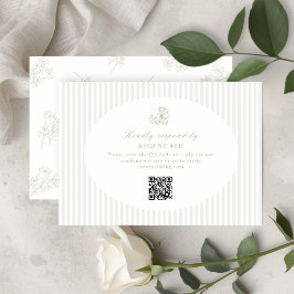Ivory White & Sand | Floral Striped RSVP Response OSA Kort