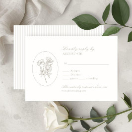 Ivory White | Stripe & Floral Wedding RSVP Card OSA Kort