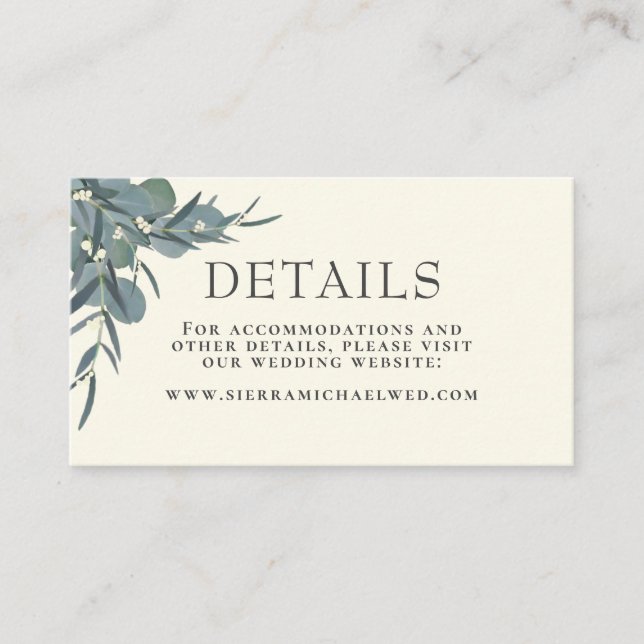 Ivory White | Uppgifter om botaniskt Bröllop i Euc Tilläggskort (Framsida)