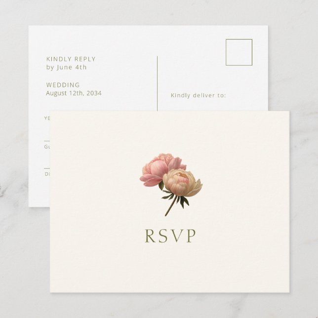 Ivory & White | vykort för ro Bröllop OSA (Fram/baksida)