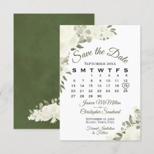 Ivory White Watercolor Blommigt Bröllop Calendar Spara Datumet