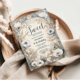 Ivory Wildflower Art Nouveau Sweet Sixteen Inbjudningar