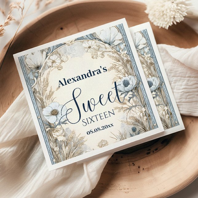 Ivory Wildflower Art Nouveau Sweet Sixteen Pappersservett (Skapare uppladdad)