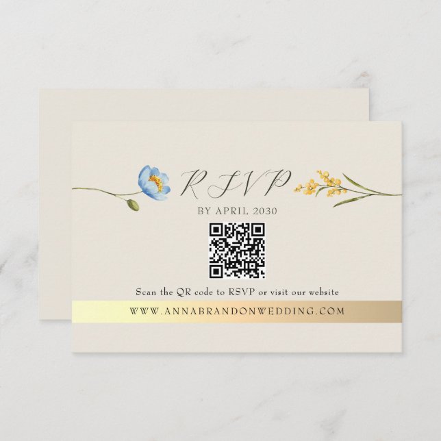 Ivory Wildflower QR Code Wedding OSA Kort (Fram/baksida)