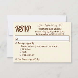 Ivory With Brown Text Wedding RSVP OSA Kort