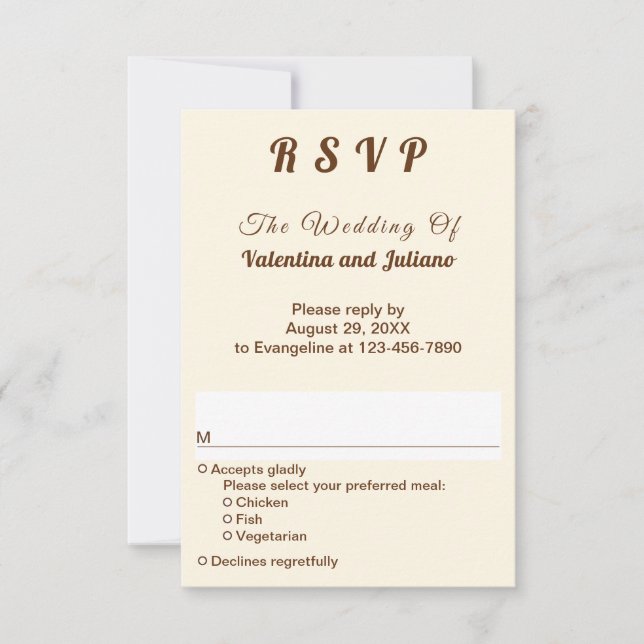Ivory with Brown Typography Portrait Wedding RSVP OSA Kort (Framsida)