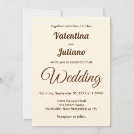 Ivory with Brown Typography Wedding Invitation Inbjudningar