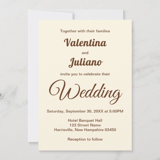 Ivory with Brown Typography Wedding Invitation Inbjudningar (Framsida)