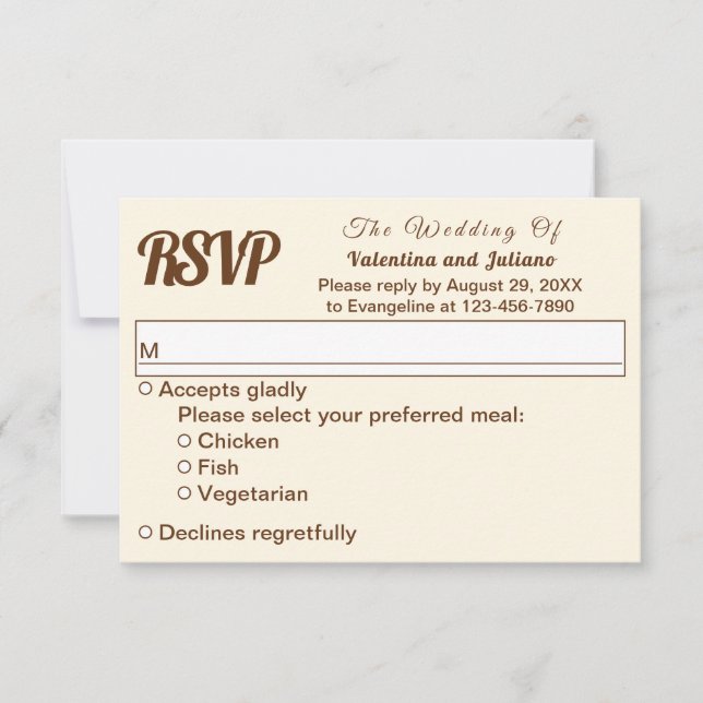 Ivory With Brown Typography Wedding RSVP OSA Kort (Framsida)