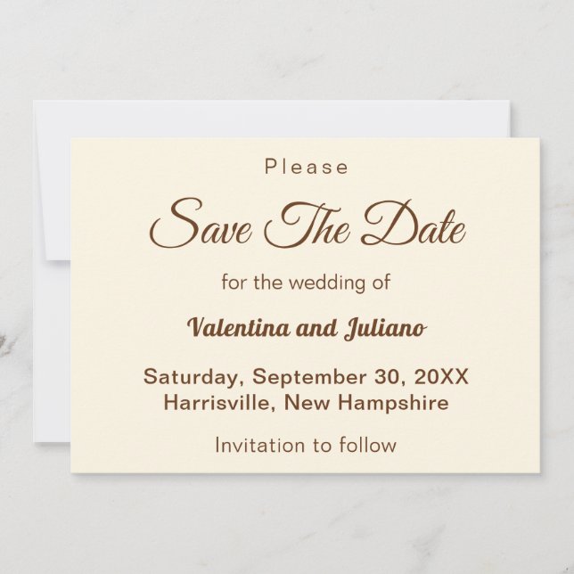 Ivory With Brown Typography Wedding Save The Date Spara Datumet (Framsida)