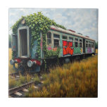 Ivy and Graffiti  Covered Abandoned Train  Kakelplatta<br><div class="desc">Abandoned and decayed lost spaces tile. An old long abandoned vintage train off the tracks covered in graffiti and ivy while nature reclaims her space.</div>