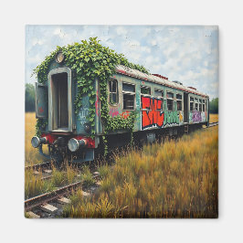 Ivy and Graffiti  Covered Abandoned Train  Magnet