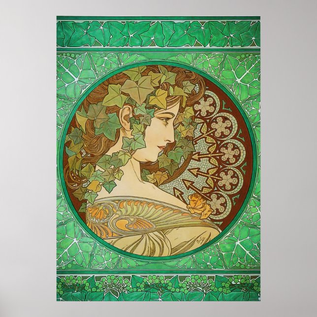 Ivy av Alphonse Mucha Art nouveau Poster (Framsidan)
