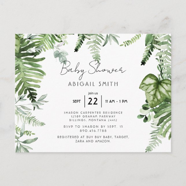 Ivy Botaniska Neutralten Baby Shower Vykort (Framsida)