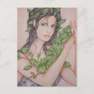 Ivy Bride Girl Porträtt Pencil Art Illustration Vykort