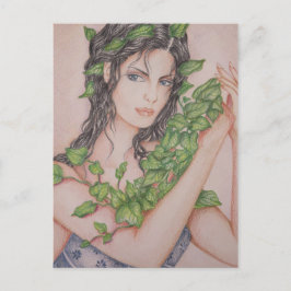 Ivy Bride Girl Porträtt Pencil Art Illustration Vykort