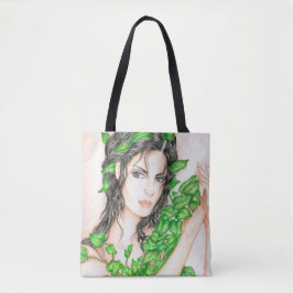 Ivy Girl Porträtt Teckning Sketch Illustration Tygkasse