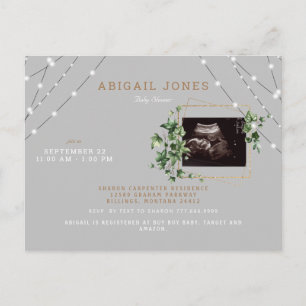 Ivy & Ljus Ultrasound Photo Grått Baby Shower Inv. Inbjudan Vykort