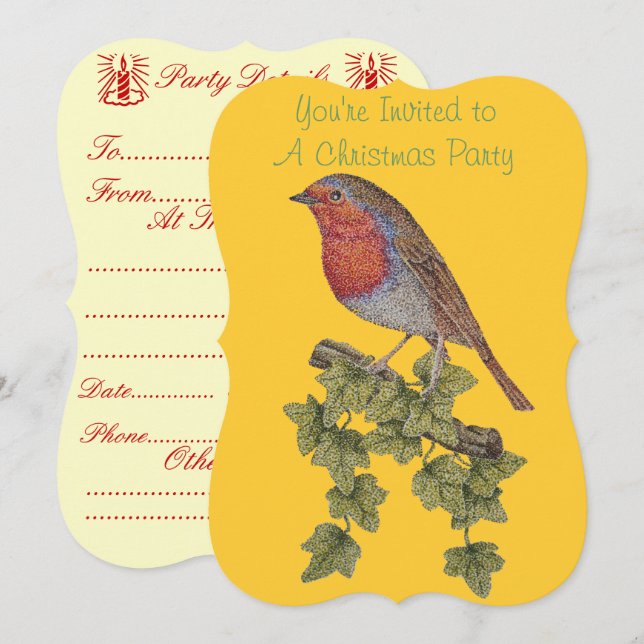 ivy löv med julrobin inbjudningar (Fram/baksida)