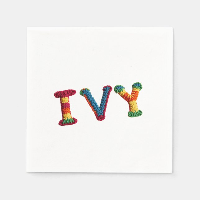 Ivy Namn i Vibrant Crochet Mönster Pappersservett (Framsidan)