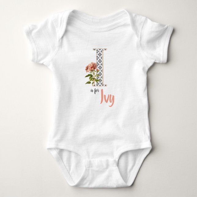 Ivy Namn Reveal Blommigt Brev H Girl Whimsical T Shirt (Framsida)