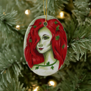Ivy Nymph Rödhårig Kvinna Pixie Fantasykonst Julgransprydnad Keramik