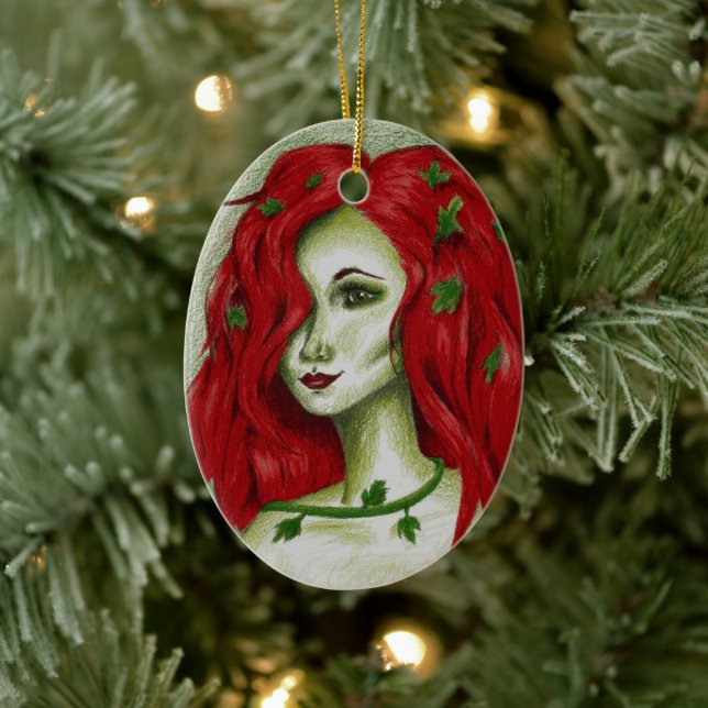 Ivy Nymph Rödhårig Kvinna Pixie Fantasykonst Julgransprydnad Keramik (Träd)