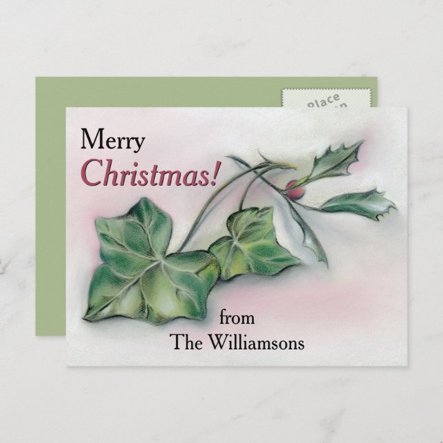 Ivy och Holly Personlig jul Helg Vykort (Fram/baksida)