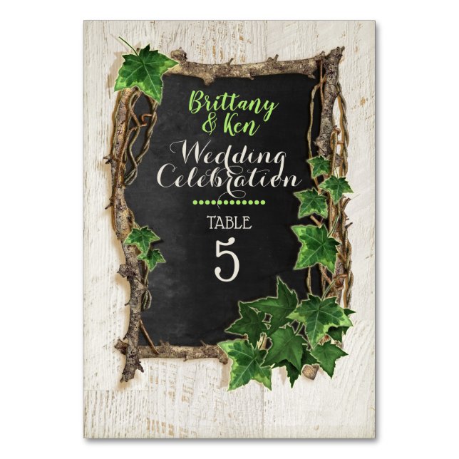 Ivy och Willow Bröllop Bordsnummer (Framsidan)