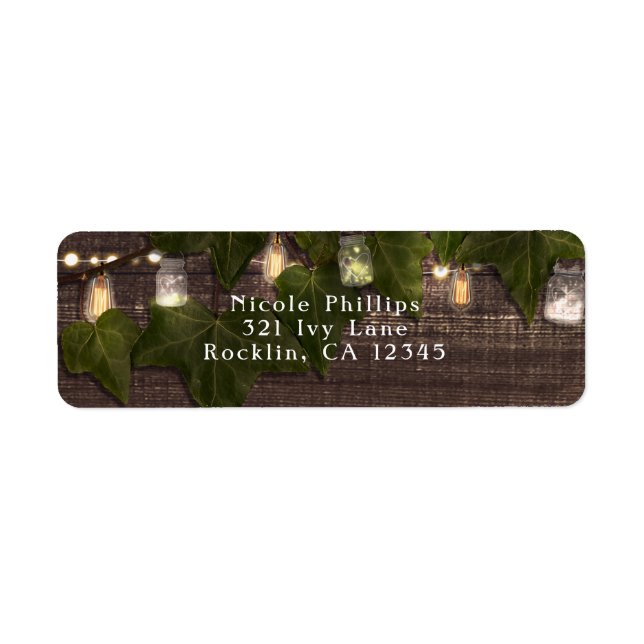 Ivy & String Ljus Mason Burk Rustic-inbjudan Returadress Etikett (Framsidan)