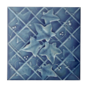 Ivy Trellis Blue Majolica Faux Relief Reproduction Kakelplatta