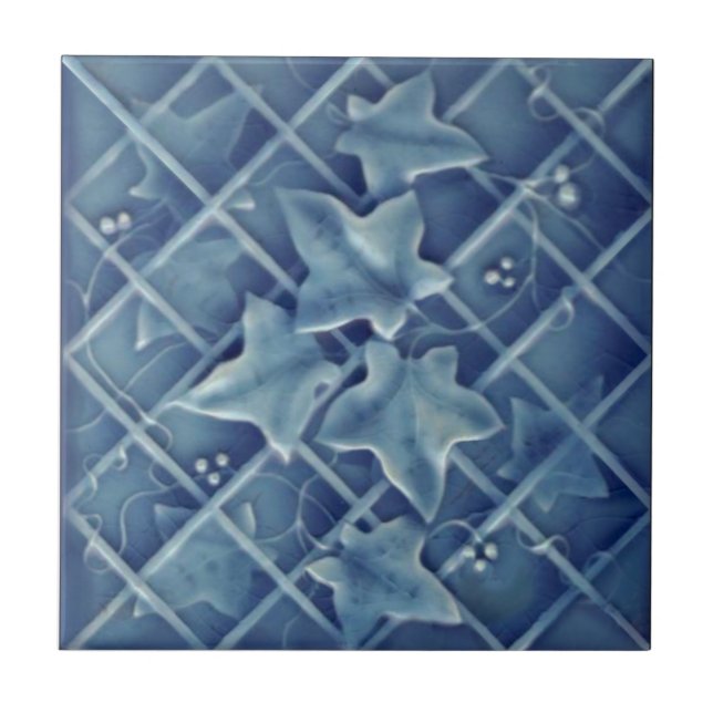 Ivy Trellis Blue Majolica Faux Relief Reproduction Kakelplatta (Framsidan)