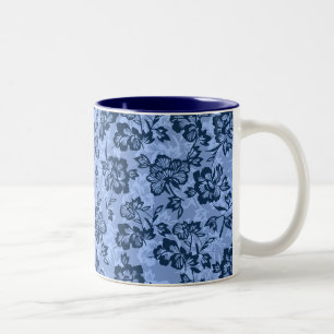 Iwalani Vintage Hawaiianskt Blått Blommigt Två-Tonad Mugg