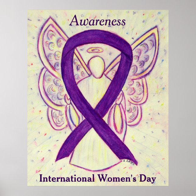 IWD-medvetenhet Ribbon Lila Angel Poster Art Skriv (Framsidan)