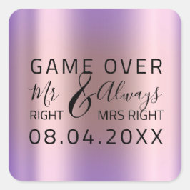 ìWedding Höger Mrs Höger Game over Lila Fyrkantigt Klistermärke