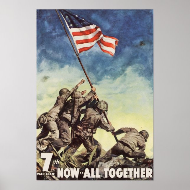 Iwo Jima American Krig USA Raising the Färg Amer Poster (Framsidan)