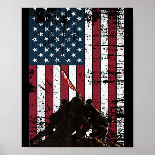Iwo Jima Flagga Raising Distress US Flagga Wwii Ve Poster