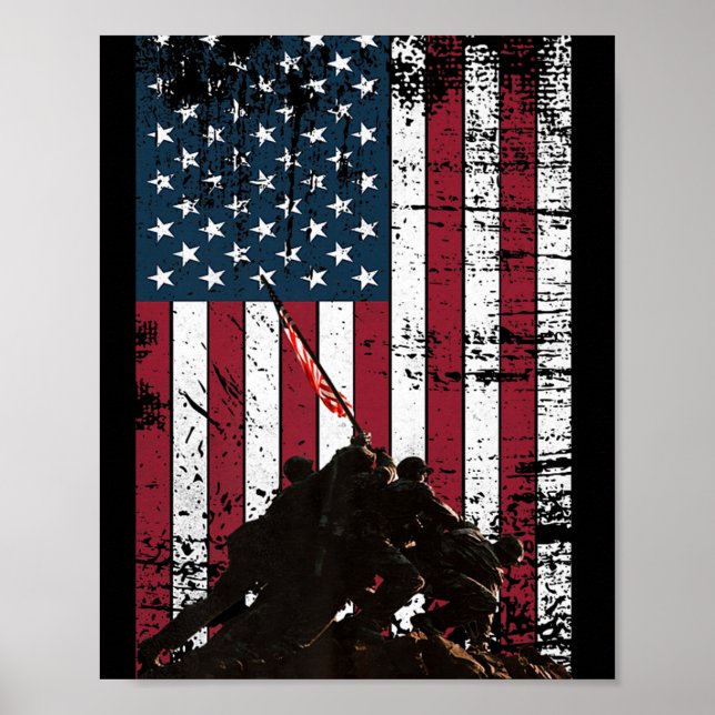 Iwo Jima Flagga Raising Distress US Flagga Wwii Ve Poster (Framsidan)