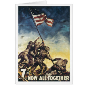 Iwo Jima flagga som lyfter grafisk vintage för Hälsningskort
