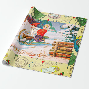 IWrappa Pappert för RETRO CHRISTMAS-ILLUSTRATION Presentpapper