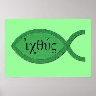IXOYE Christian Fish Symbol - Grönt Parchment Poster