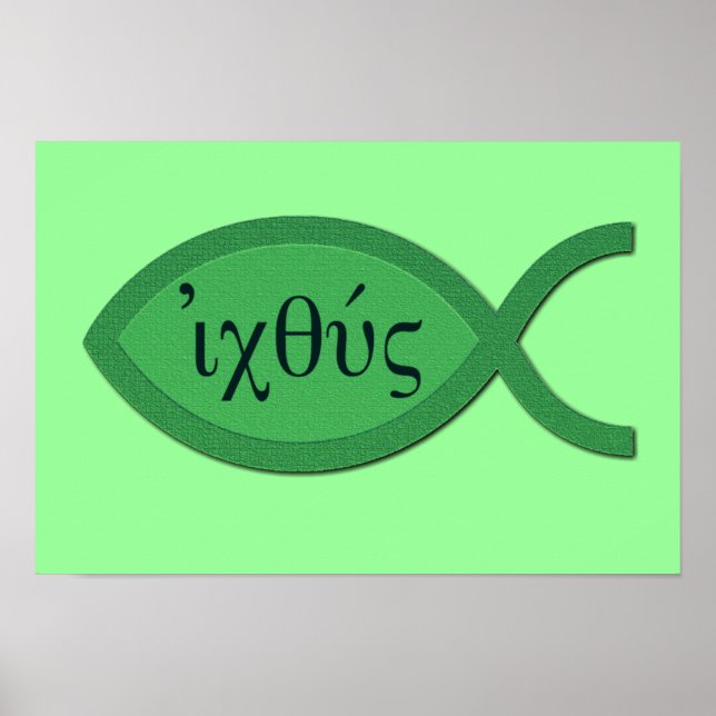 IXOYE Christian Fish Symbol - Grönt Parchment Poster (Framsidan)