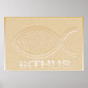 IXTHUS Christian Fish Symbol - Guld Poster