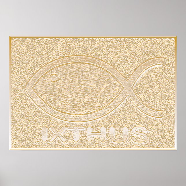 IXTHUS Christian Fish Symbol - Guld Poster (Framsidan)