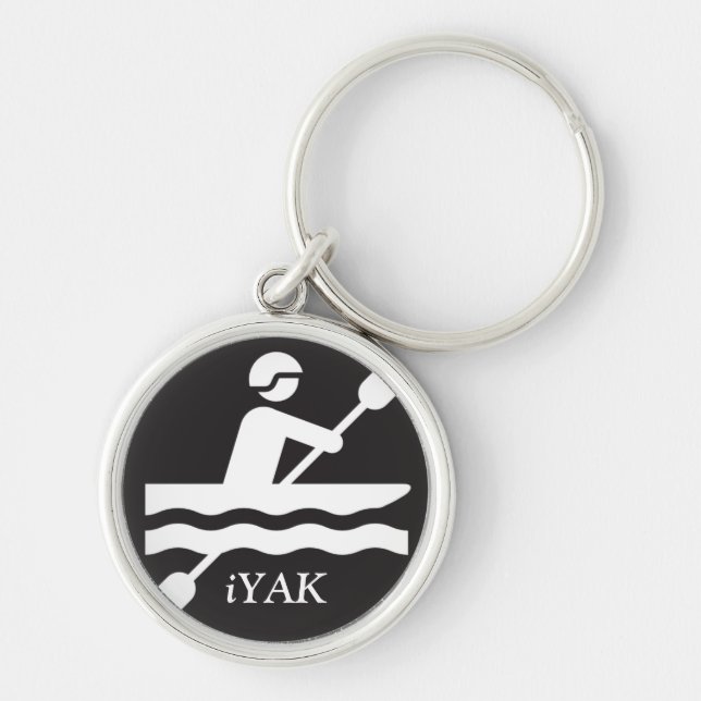 iYAK, Kayaking Keychain Rund Silverfärgad Nyckelring (Framsidan)